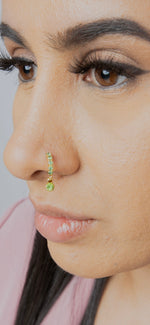 Green Stone Big Gem Dangle Gold Nose Ring For Pierced Nose