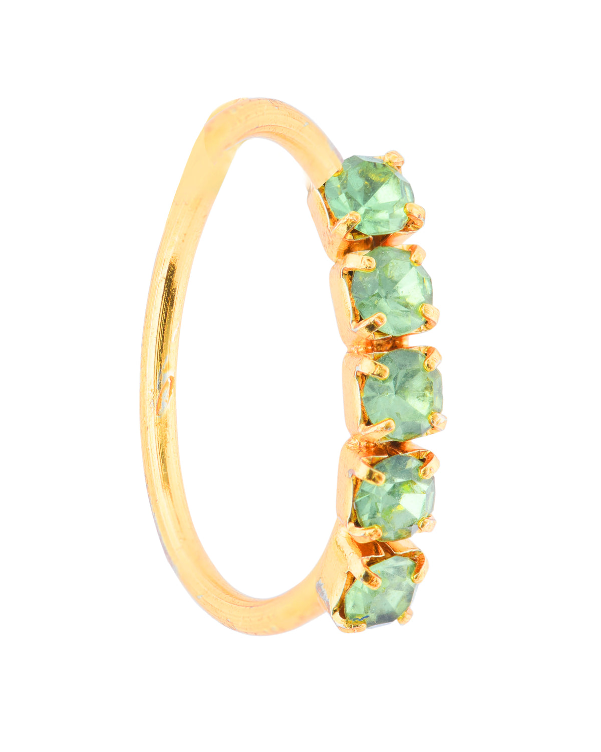 Green 5 stone thin Gold Nose Ring for pierced and non pierced nose