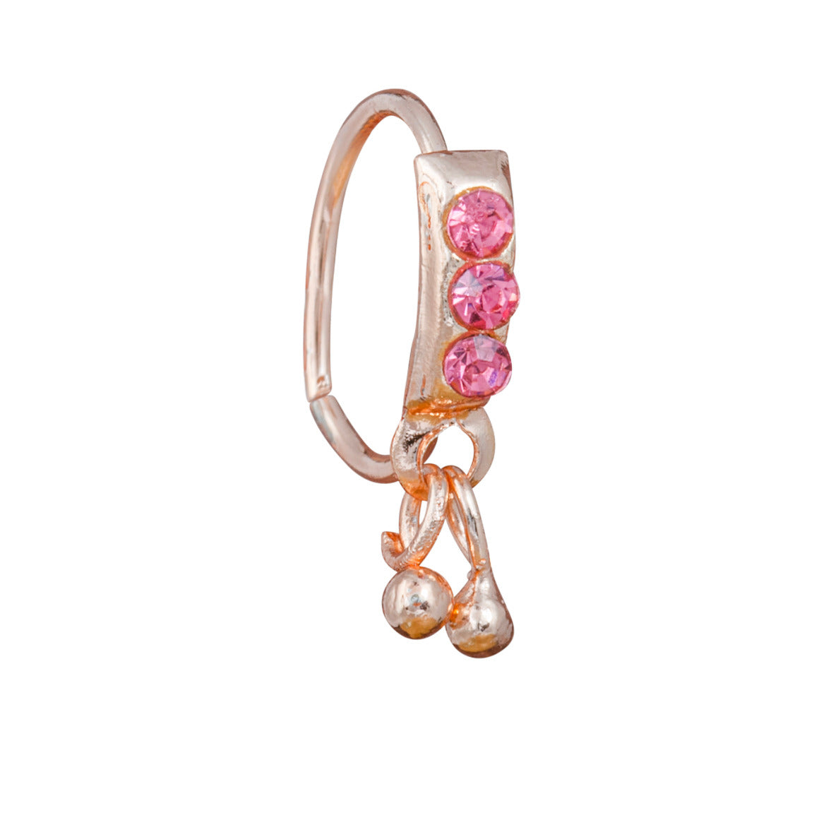 Pink Stone Ball Dangle nose ring for pierced nose