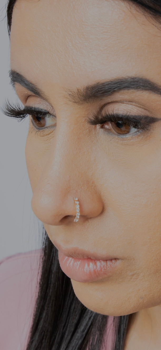 8 stone rose gold nose ring for non pierced nose and pierced nose