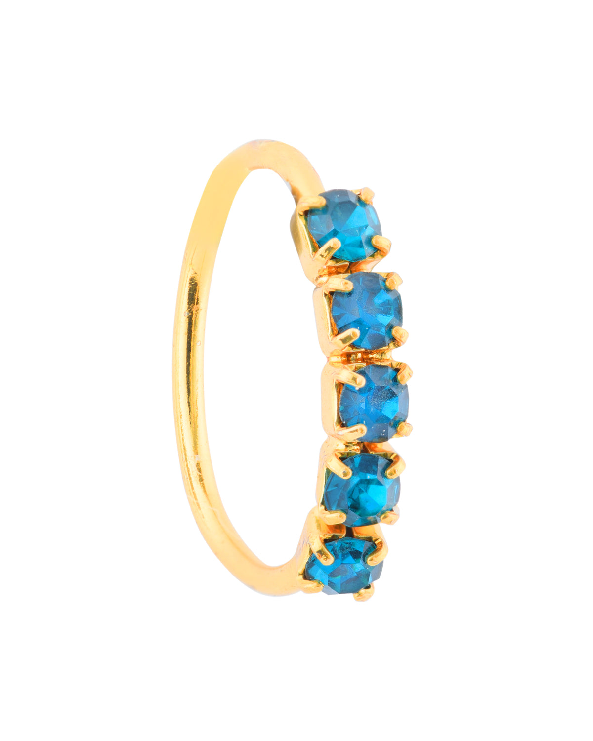Teal 5 stone thin Gold Nose Ring for pierced and non pierced nose